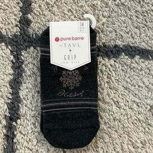 Pure Barre “Happy tucking holidays” Tavi Black and Gray Grip Socks